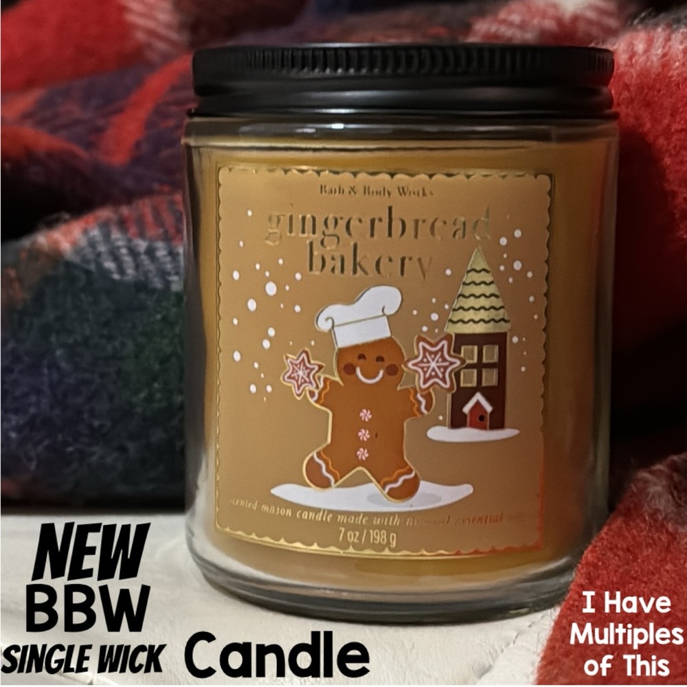 NEW Bath & Body Works 7oz  Single Wick Candle with Lid-Gingerbread Bakery Scent